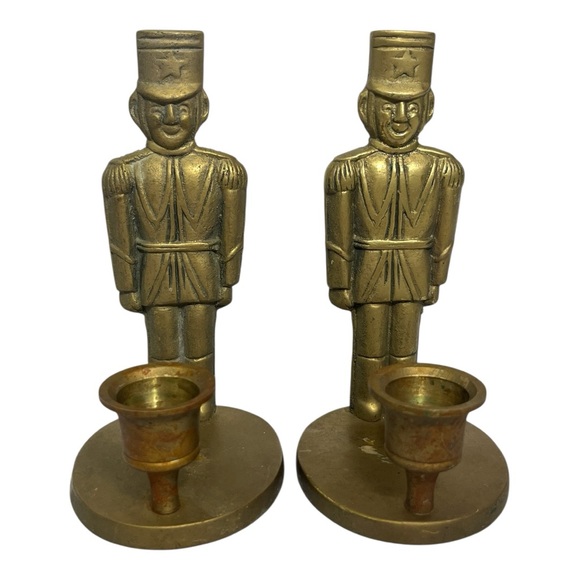 Vintage Brass Soldier Candle Holders, set of 2 - Picture 1 of 9